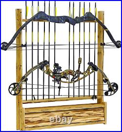 2 Compound Bow and 12 Arrow Wall Storage Rack Handcrafted Wall Mounted Display