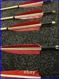 6pcs 33.5inch WOOD Arrows Turkey Feather 30-70lbs Bow Hunting