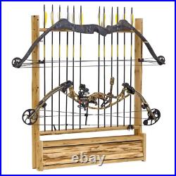 Rustic 2 Compound Bow Arrow Handcrafted Wall Storage Rack Accessory Compartment