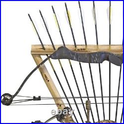 Rustic Wood Dual Compound Bow 12 Arrow Wall Rack Storage Home Hunting Gear Deer