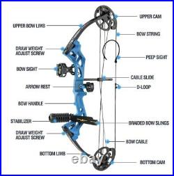 Topoint M3 Youth Compound Bow. Full Package. 10-30lb Draw. Free P&P. BLUE RH