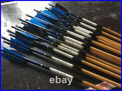 Wooden Arrows Turkey Feather Fletching for Recurve Bow Longbow Practice Blue